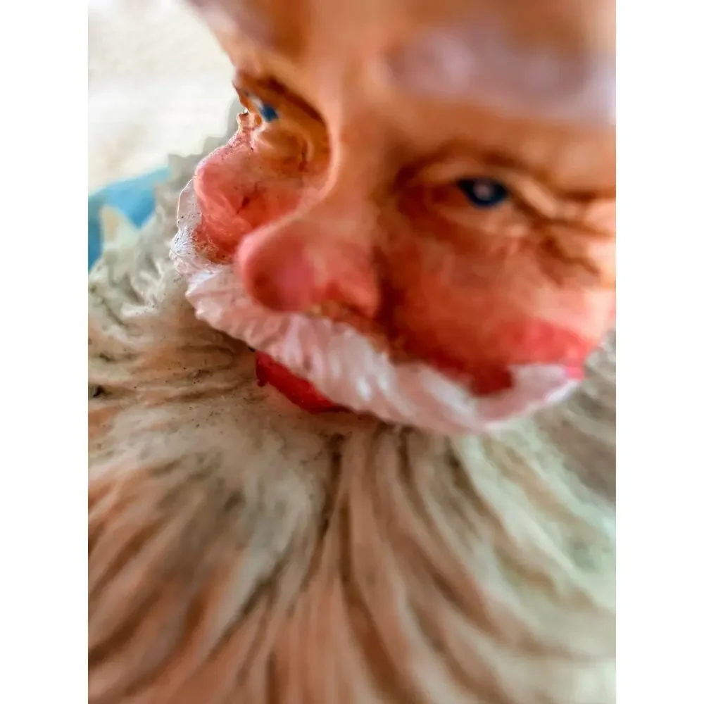 Vintage Santa Claus Resin Figurine with Toy Sack, Nutcracker, Dog – Hand Painted